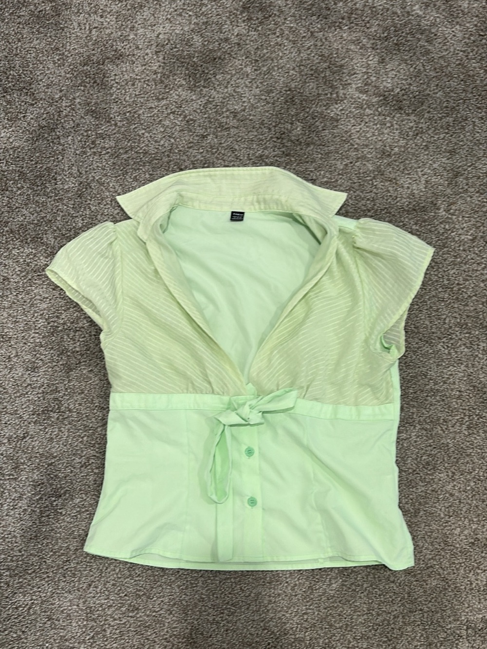 Women's Light Green Tie-Front Cap Sleeve Blouse